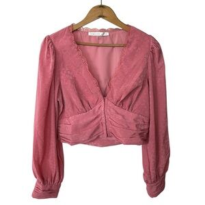 NWT Altar’d State | Women’s dusty rose puffer sleeve cropped v-neck blouse, sz L